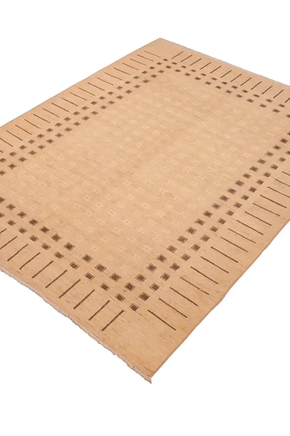 Tan Geometric Hand Knotted Wool Rug