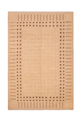 Tan Geometric Hand Knotted Wool Rug