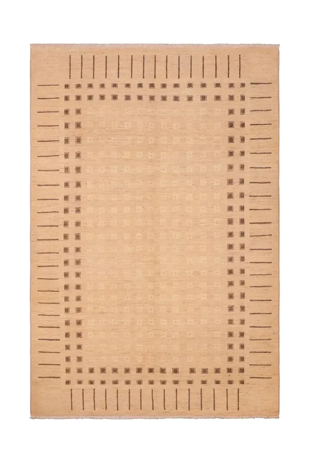 Tan Geometric Hand Knotted Wool Rug