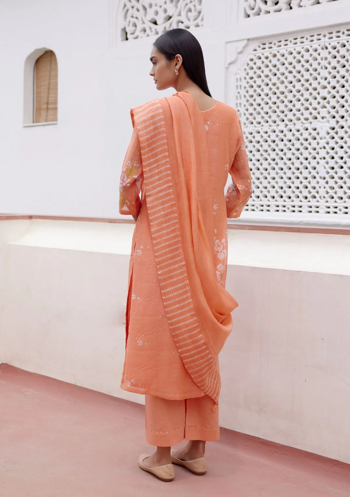 Tangerine Floral Kurta Set