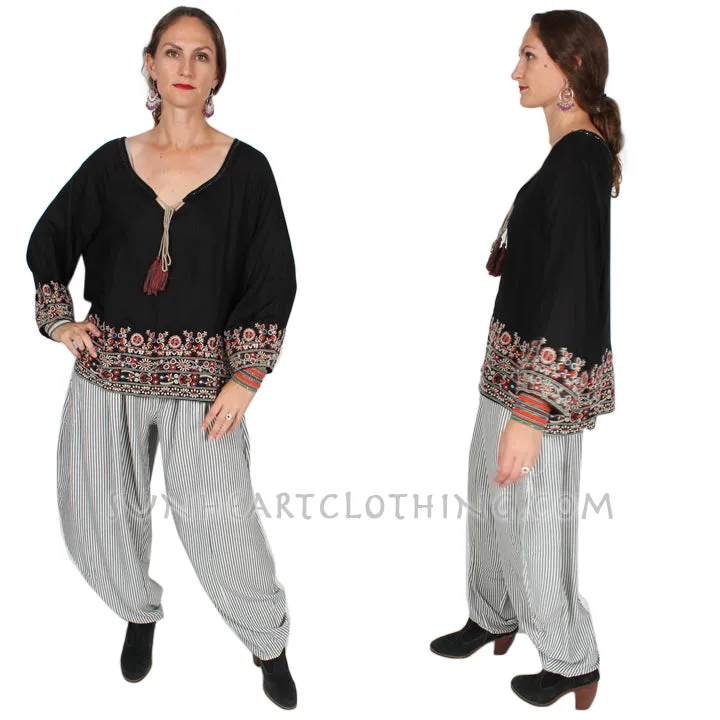 Tienda ho Beaded Embroidered Tassel Blouse Top Boho Hippie Chic Plus Sml-2x Discount Applied