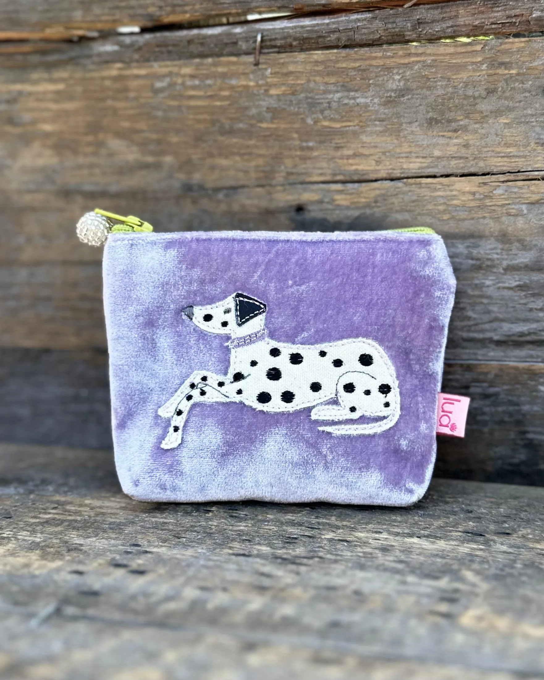 Velvet Embroidered Dalmatian Mini Coin Purse - Lilac