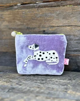 Velvet Embroidered Dalmatian Mini Coin Purse - Lilac