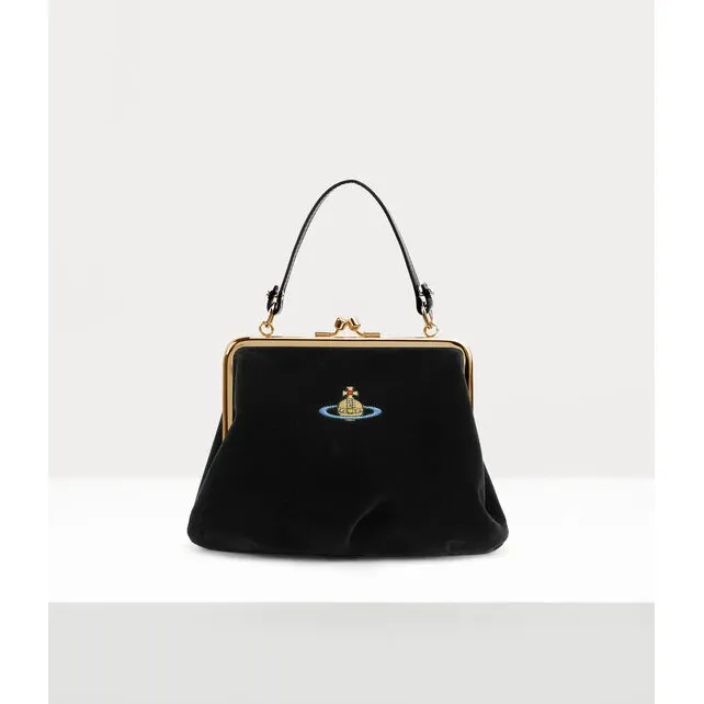 Velvet Granny Frame Purse Black