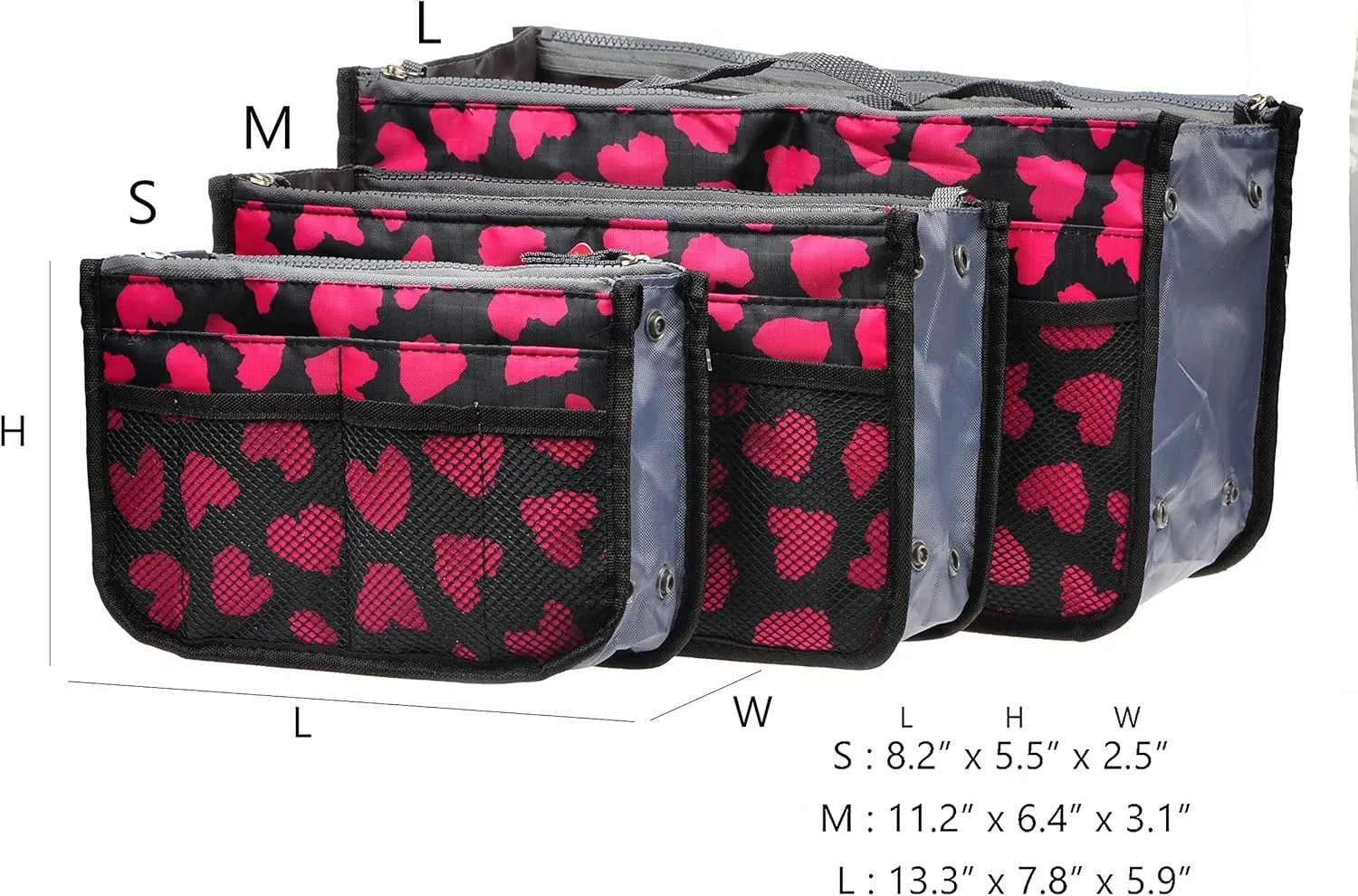 Vercord Purse Organizer Insert for Handbags Bag Organizers Inside Tote Pocketbook Women Nurse Nylon 13 Pockets Rose Heart Small