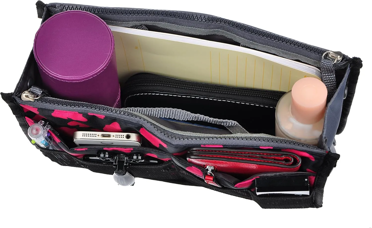 Vercord Purse Organizer Insert for Handbags Bag Organizers Inside Tote Pocketbook Women Nurse Nylon 13 Pockets Rose Heart Small