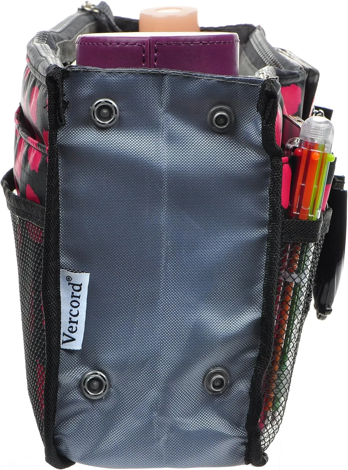 Vercord Purse Organizer Insert for Handbags Bag Organizers Inside Tote Pocketbook Women Nurse Nylon 13 Pockets Rose Heart Small