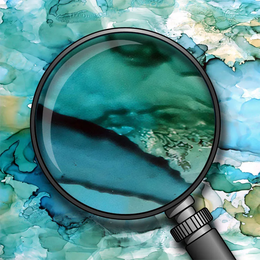 Vertical aqua blue & green abstract alcohol ink art print