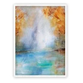 Vertical blue & orange abstract landscape wall art print