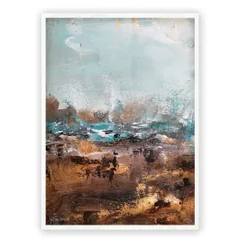 Vertical pale blue & gold abstract wall art print