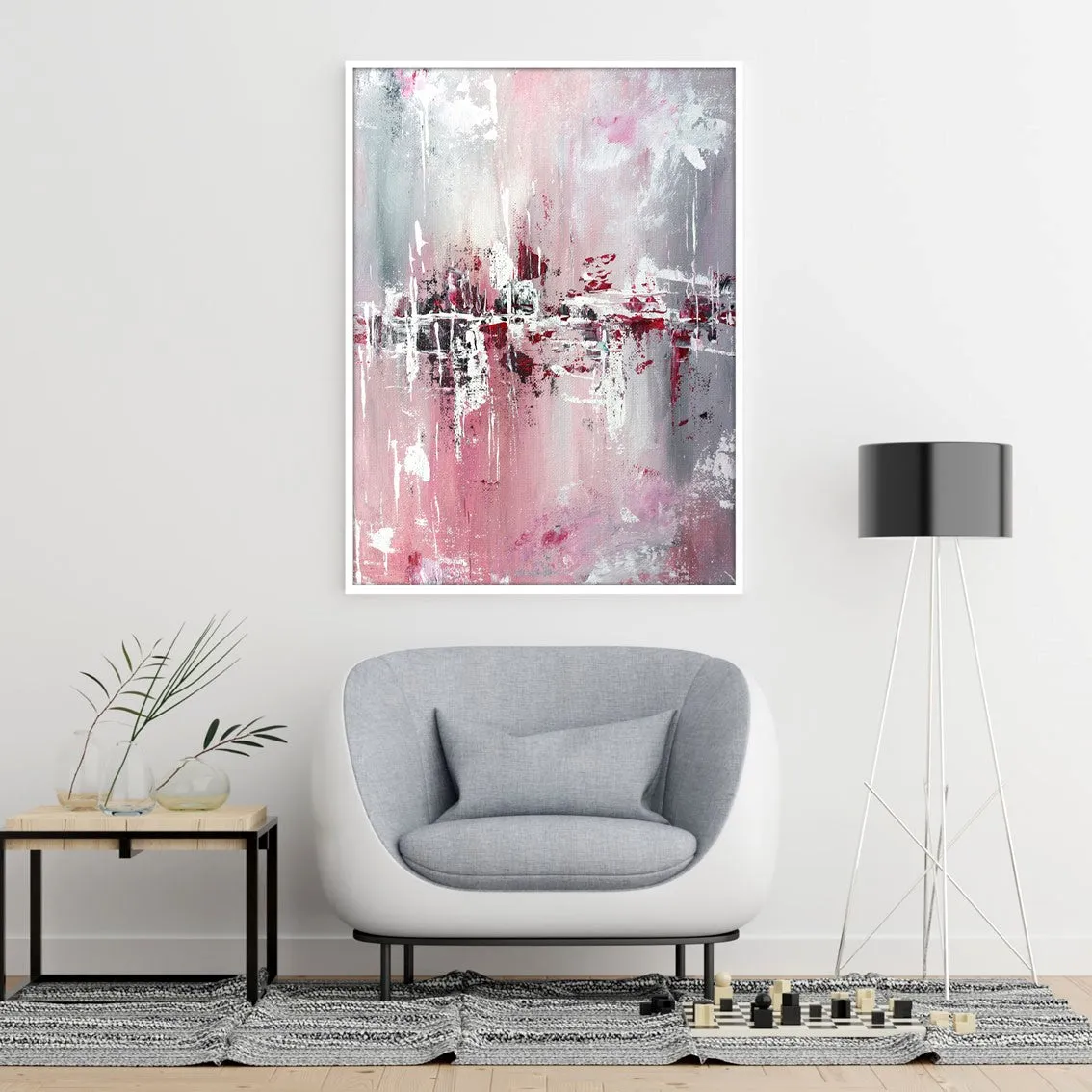 Vertical pink & grey abstract wall art print