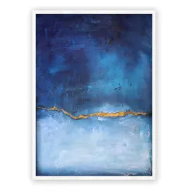 Vertical sapphire blue & gold abstract wall art print