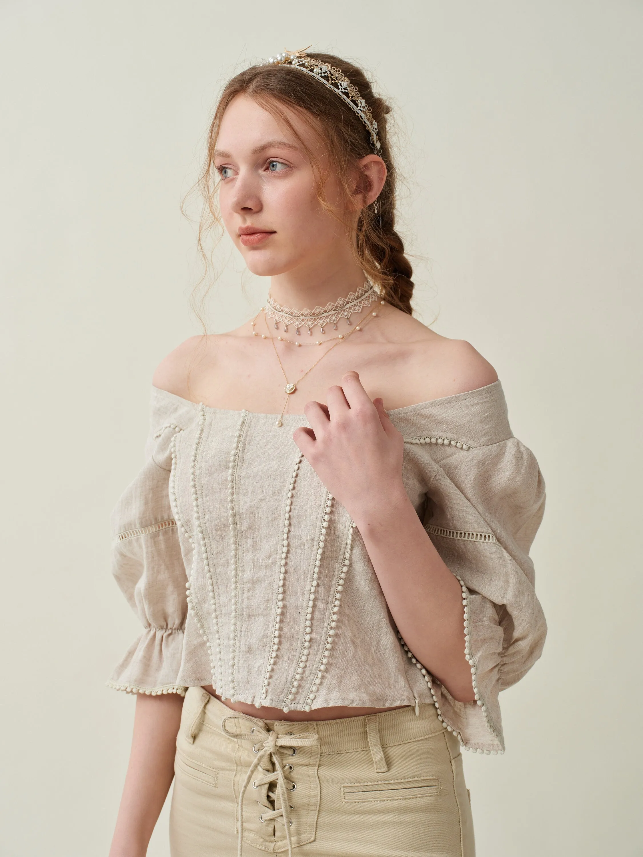 Vetiver 33 | Cross back linen blouse top