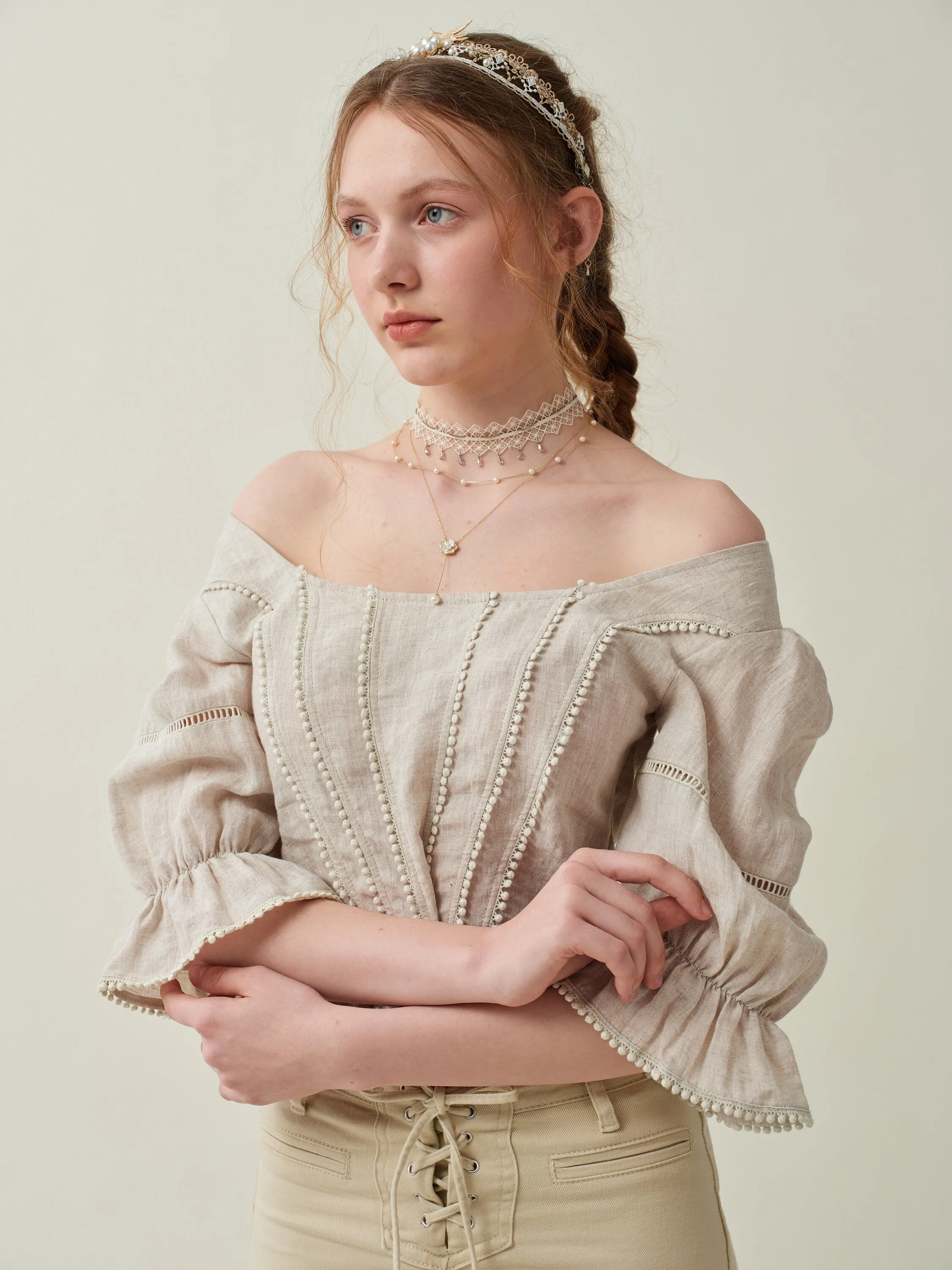 Vetiver 33 | Cross back linen blouse top
