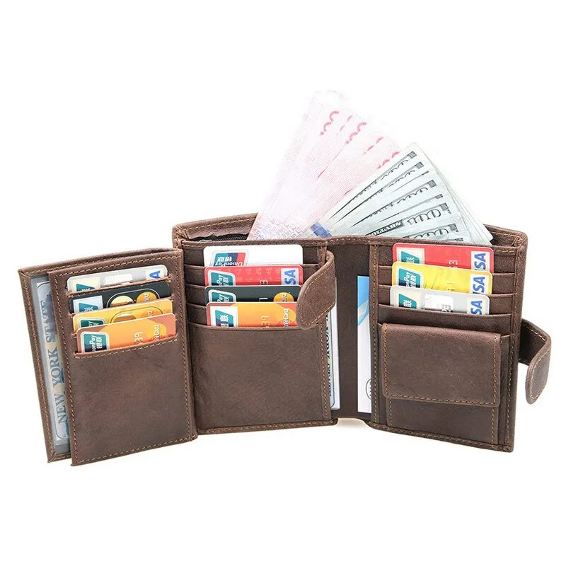 Vintage Men's Short Wallet Men Genuine Leather Clutch Wallets Purses First Layer Real Leather Multi-Card Bit Retro Card Holder