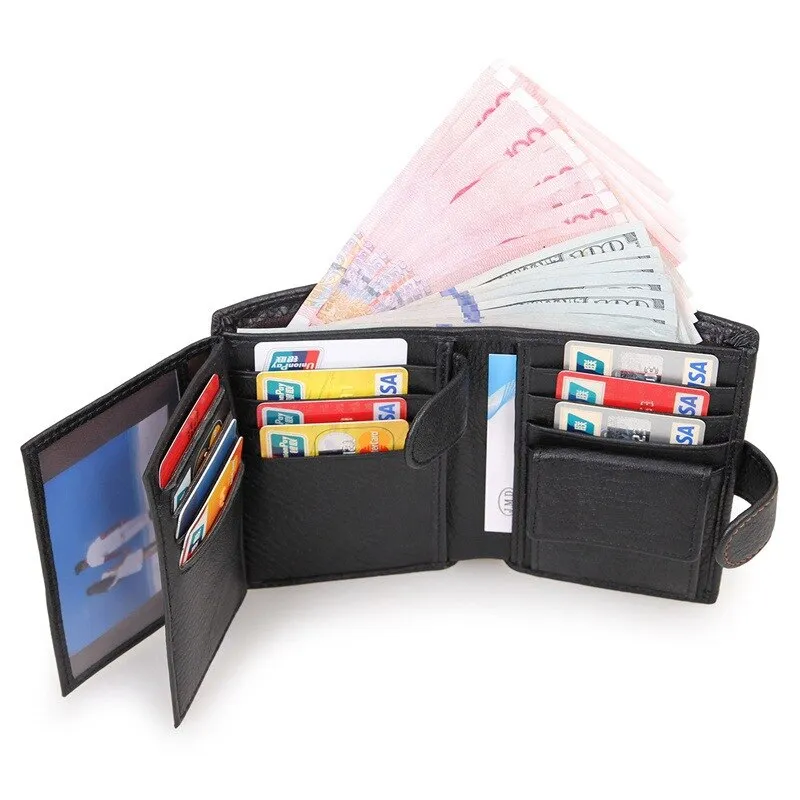 Vintage Men's Short Wallet Men Genuine Leather Clutch Wallets Purses First Layer Real Leather Multi-Card Bit Retro Card Holder