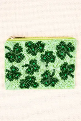 Viola Green Shamrock Seed Bead Coin Purse