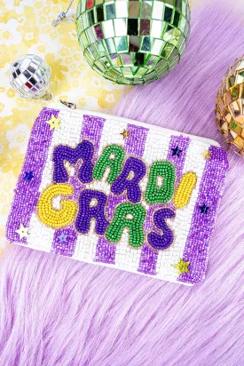 Viola Mardi Gras Purple and White Seed Bead Coin Purse