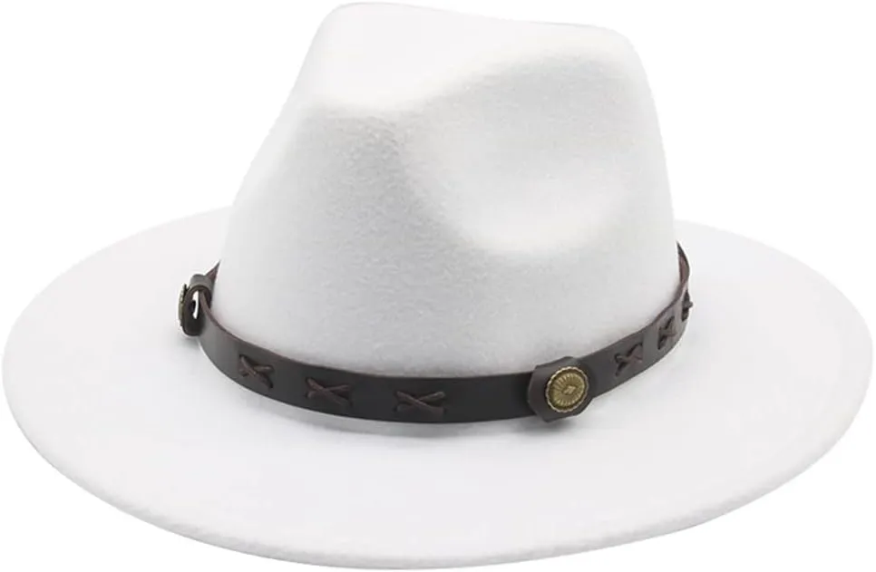 Vsadsau Felted Hats Women Men Western Fedora Hats Band Belt Panamas Hats