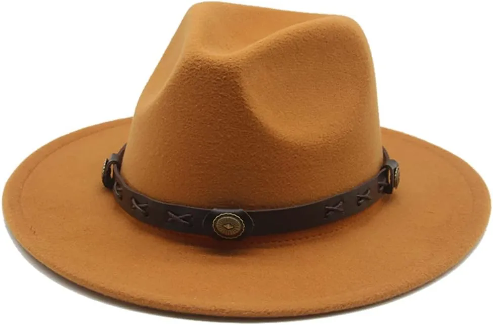 Vsadsau Felted Hats Women Men Western Fedora Hats Band Belt Panamas Hats