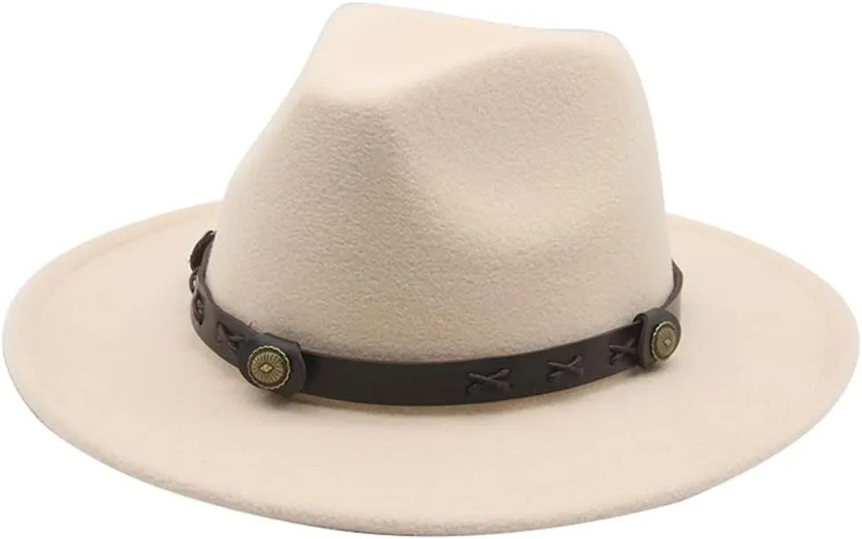 Vsadsau Felted Hats Women Men Western Fedora Hats Band Belt Panamas Hats
