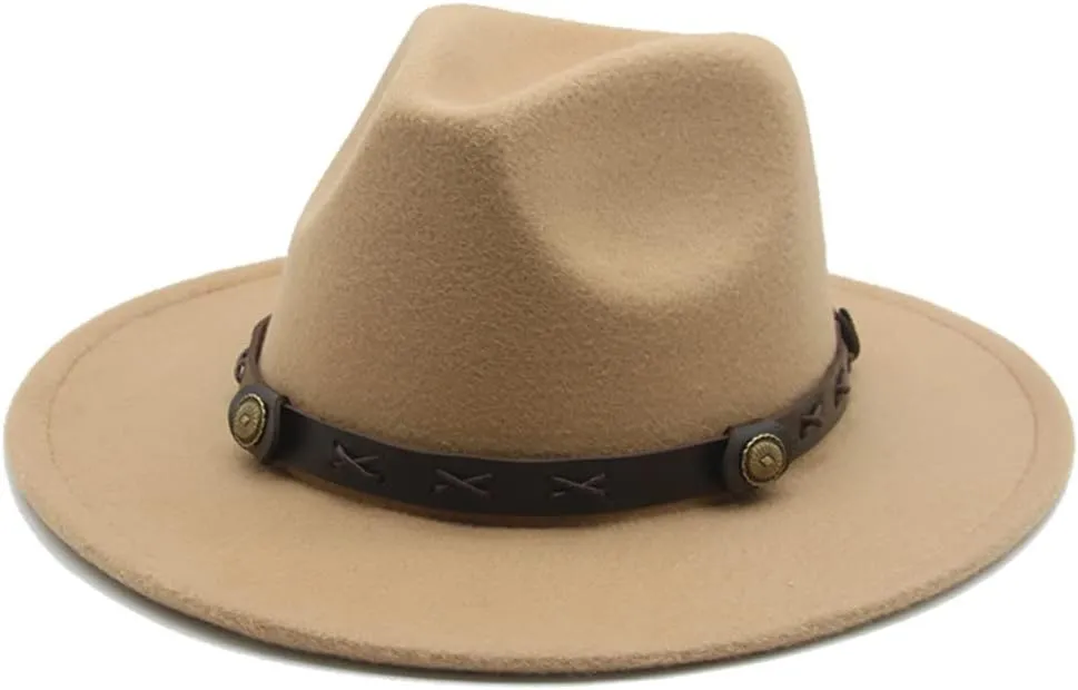 Vsadsau Felted Hats Women Men Western Fedora Hats Band Belt Panamas Hats