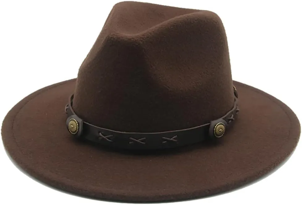 Vsadsau Felted Hats Women Men Western Fedora Hats Band Belt Panamas Hats