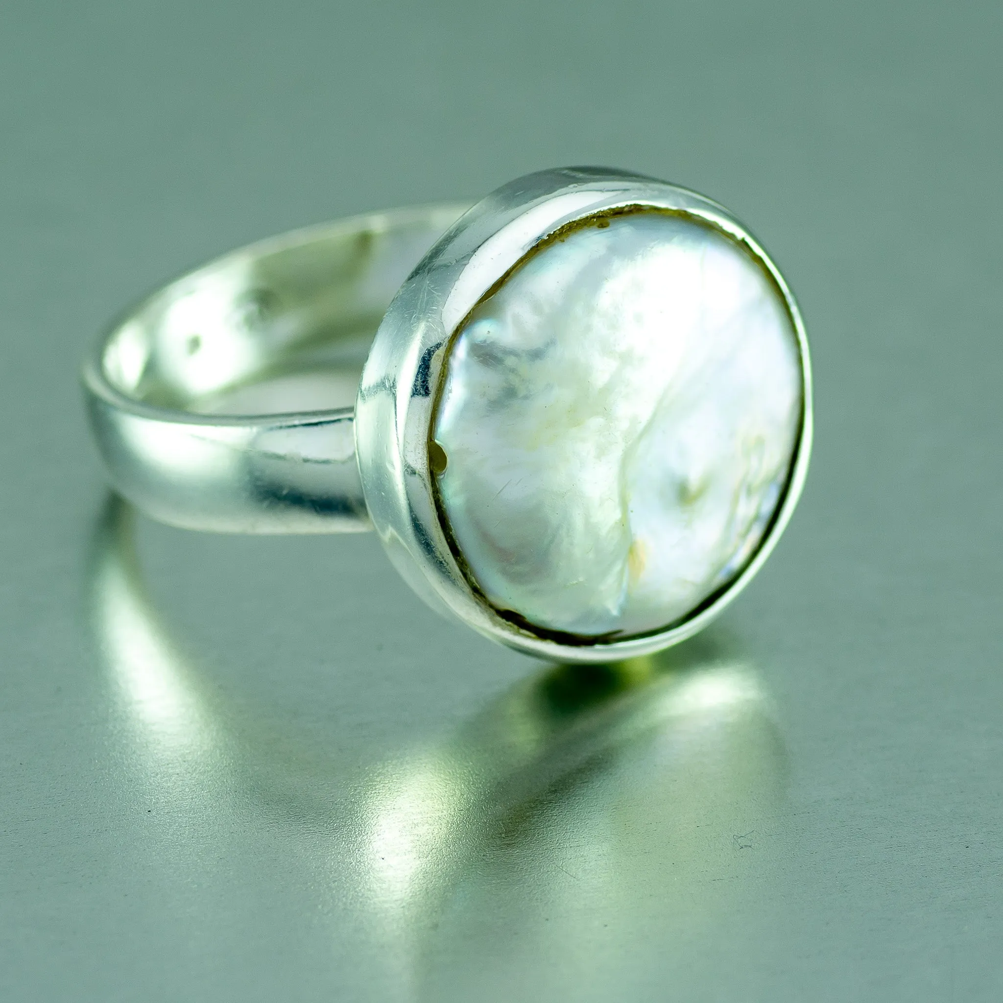 White Coin Baroque Pearl Ring