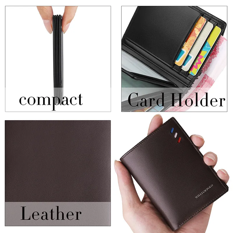WilliamPOLO 100% Genuine Leather Men Wallets Men Wallet   Male Purse Short Wallet Money Clip Purses Leather Purse Wallets