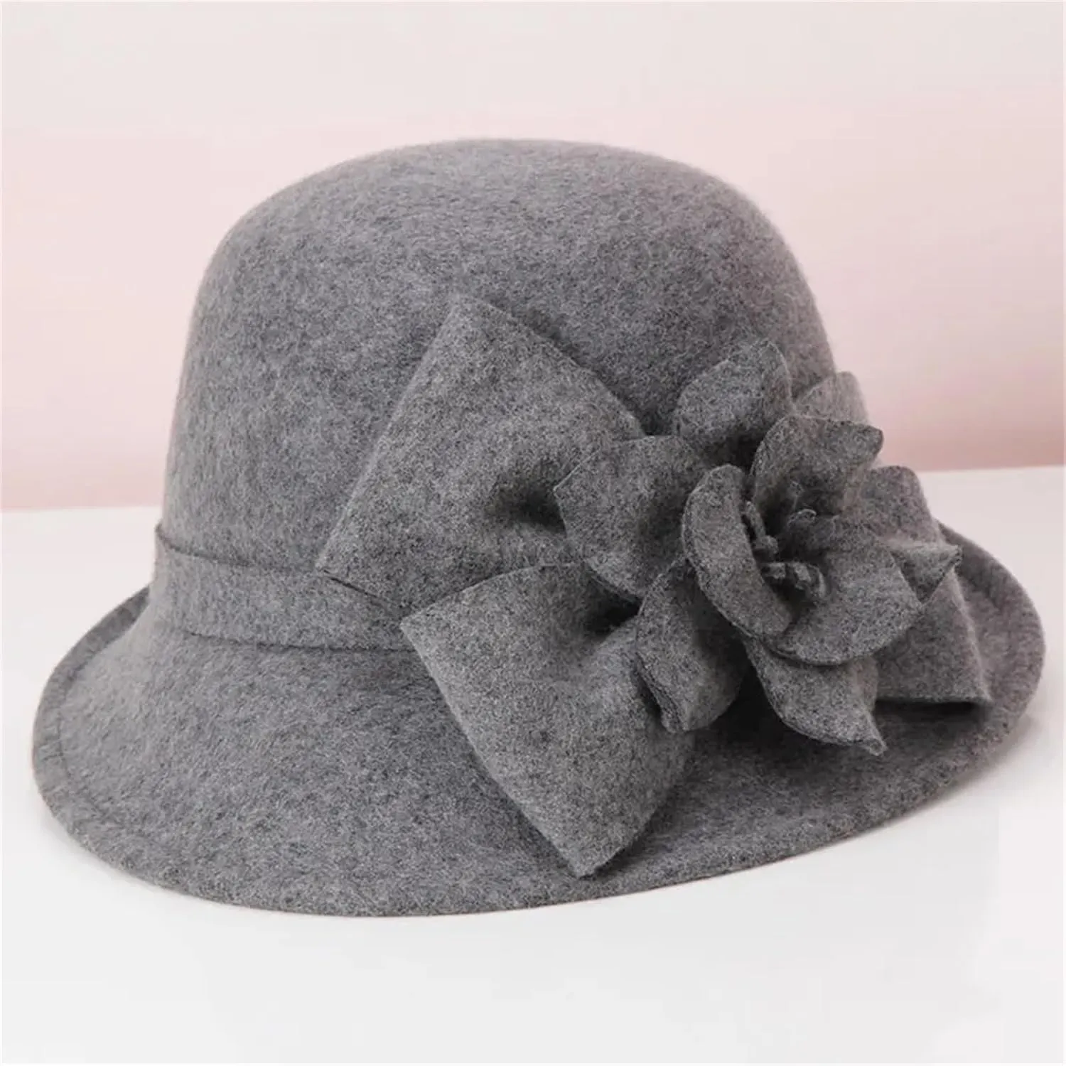 Winter Korean Short Eaves Wool Fedoras Cap Three-Dimensional Flower British Elegant Hats