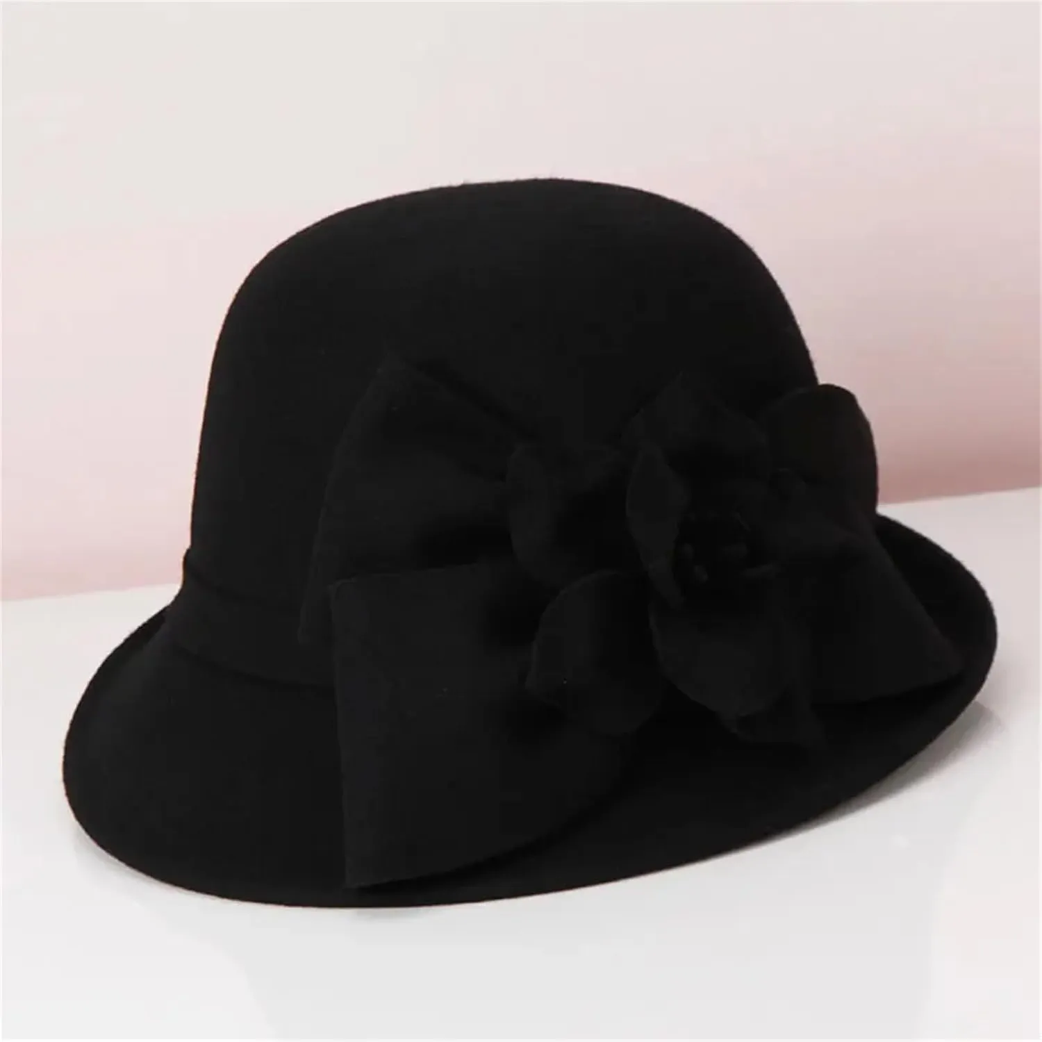 Winter Korean Short Eaves Wool Fedoras Cap Three-Dimensional Flower British Elegant Hats
