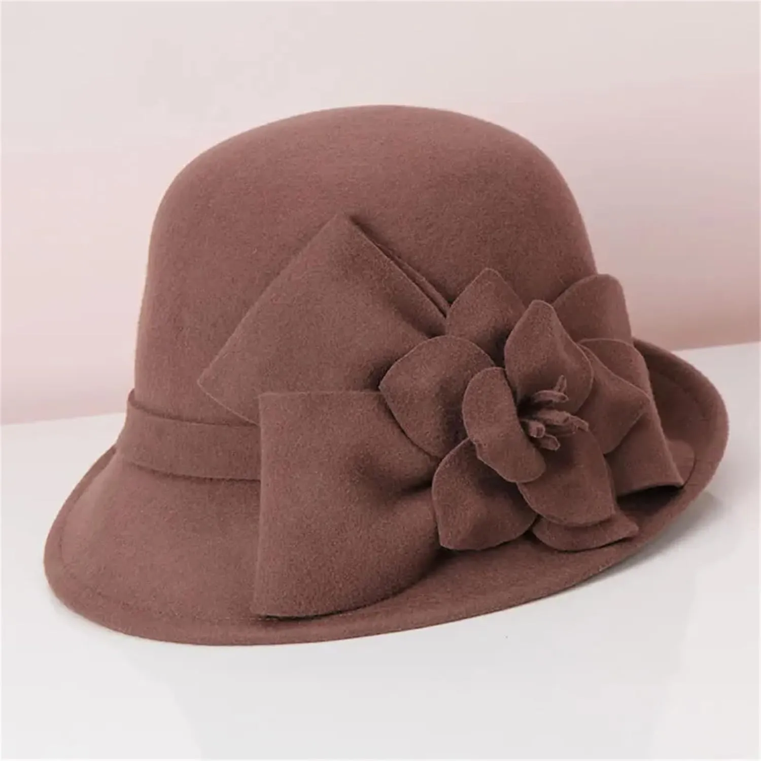 Winter Korean Short Eaves Wool Fedoras Cap Three-Dimensional Flower British Elegant Hats