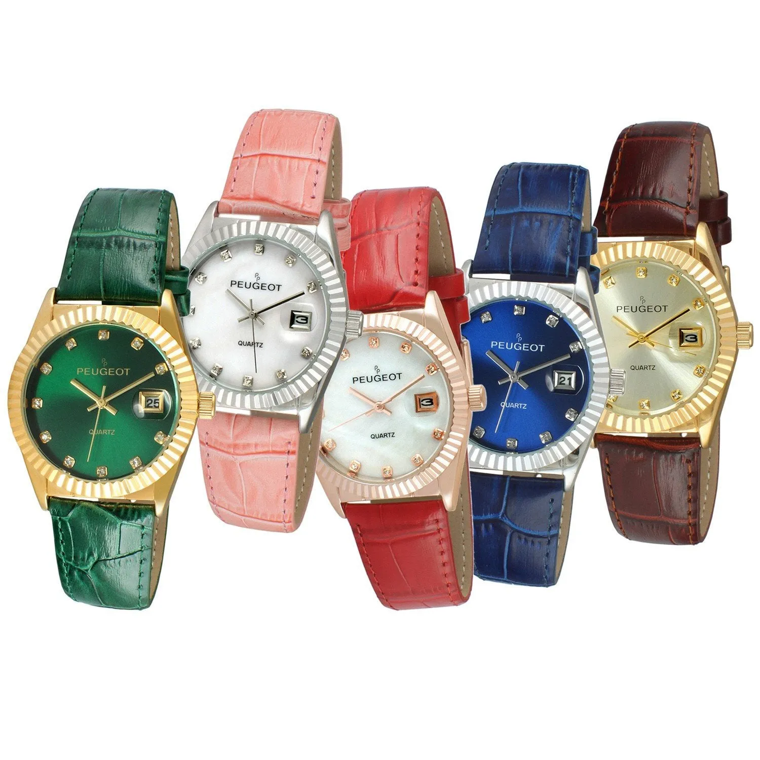Women 36mm Red Fluted Bezel Watch with Leather Strap